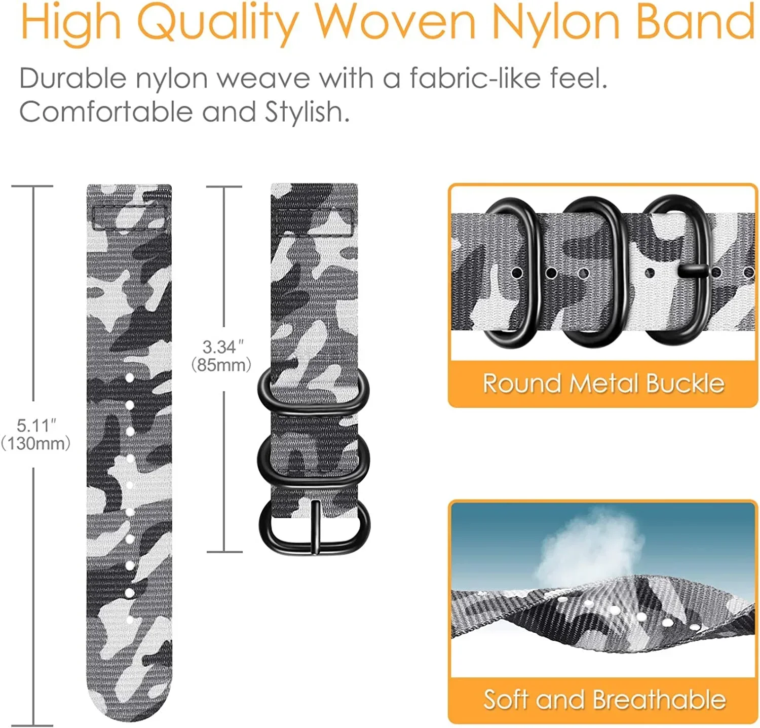 Versatile 22mm Nylon Watch Strap – Premium Bracelet