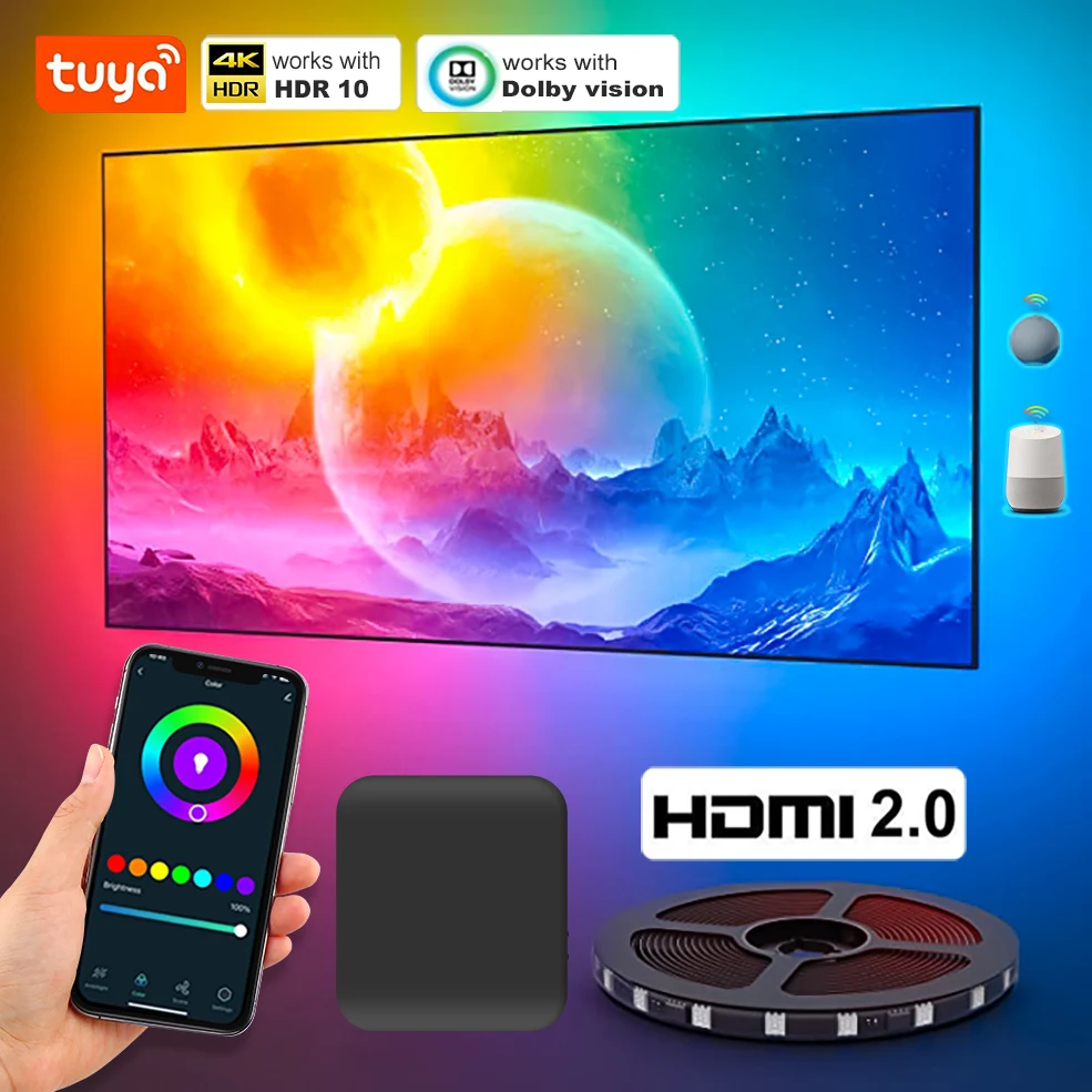 Ambient TV Fancy Led Backlight 4K HDMI 2.0 Device Sync Box And Smart Light  Bar Strip WS2811 RGBIC Kit For 55-85Inch Screen XBOX - AliExpress