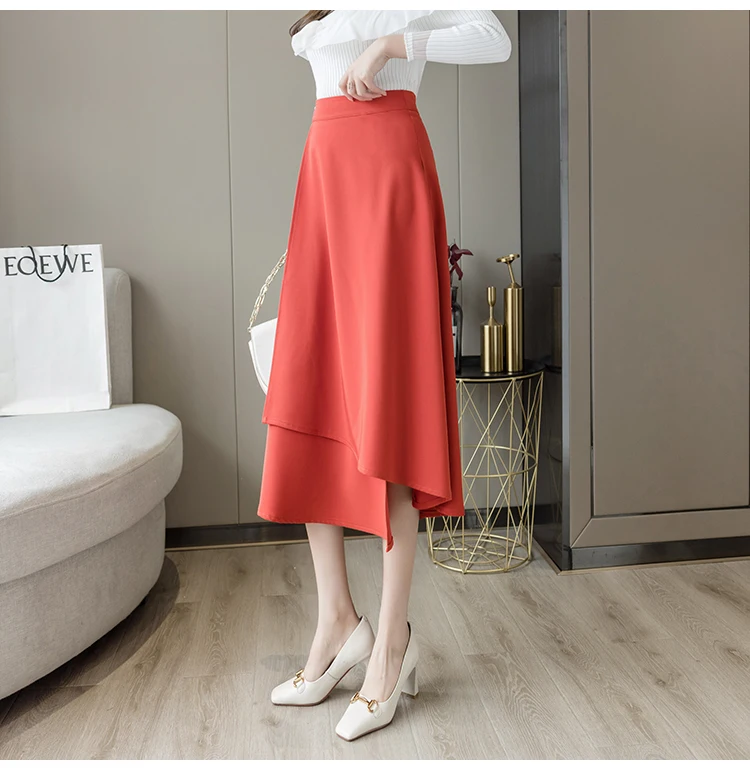 Office Lady Elegant Long Skirts New Arrival 2022 Spring Korean Style Streetwear Solid Color High Waist Women A-line Skirt W1021 skater skirt