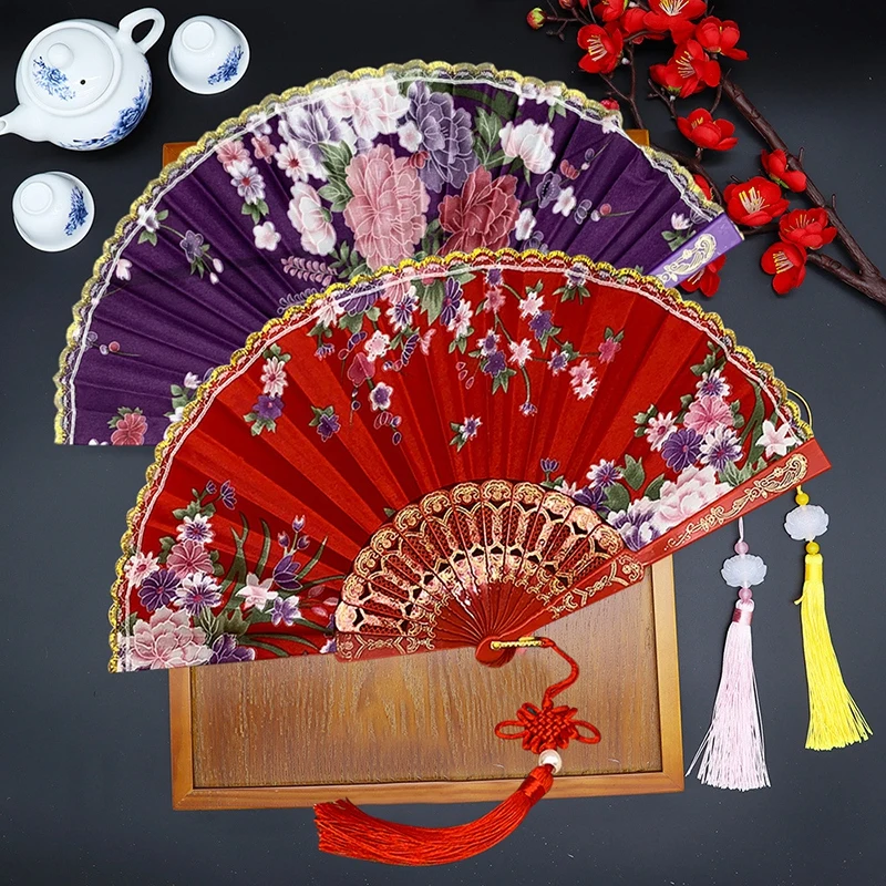 Folding Fan Silk Cloth Folding Fan Traditional Chinese Dancing Fans Hand Fan Portable Performance Props Vintage Wedding Party Photo Props folding fan hand fan silk fans