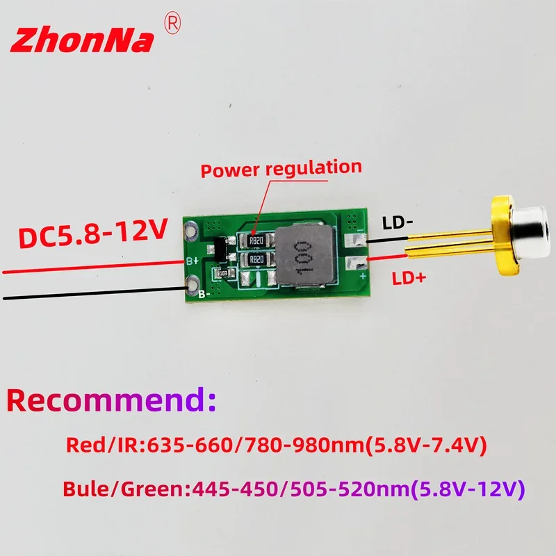 레이저 다이오드 드라이브 회로 기판 램프 드라이버 PCB DC 5.8-12V 전원 입력 (450nm 520nm 638nm 808nm 980nm 고출력 1001000)