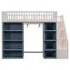 Full Size Loft Bed 2 Four-layer Storage Cabinets and Curtain,Blue Kids Beds for Boys Twin Bed ,White Frame Kids Beds for Girl US 6