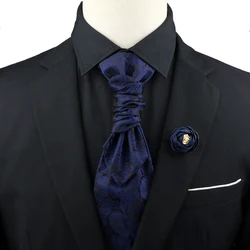 Men's Luxury Paisley Tie & Brooch Set - Red, Black, Blue Adjustable Neck Tie for Classic Suit and Tuxedo Wedding Accessories (Set 3-2)