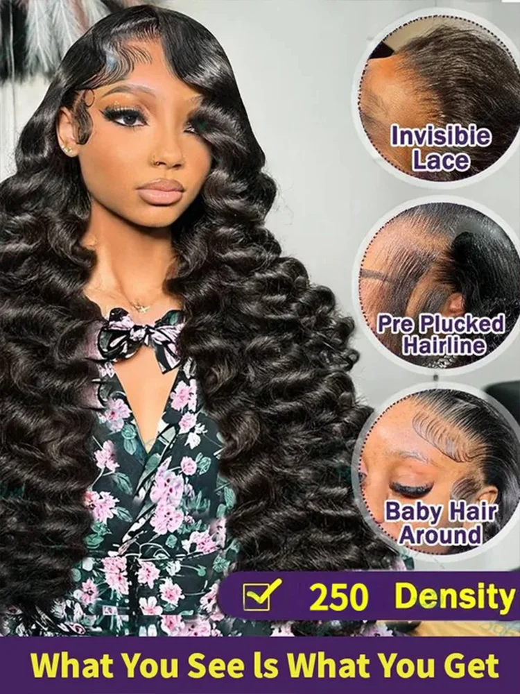 250 Density 30 40 Inch Loose Deep Wave Lace Frontal Wig 13x6 Hd Curly Human Hair Wigs Water Wave Pre plucked Lace Front Wig