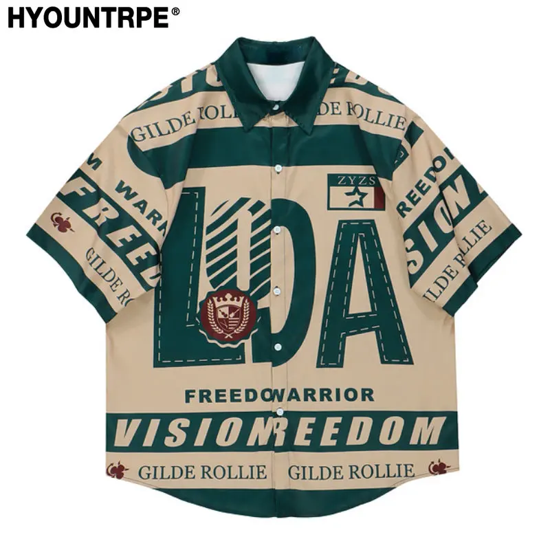 

Mens Letter Printed Shirts Casual Short Sleeve Hawaiian Shirt Hip Hop 2023 Summer Streetwear Loose Top Harajuku Y2K Shirts Tops