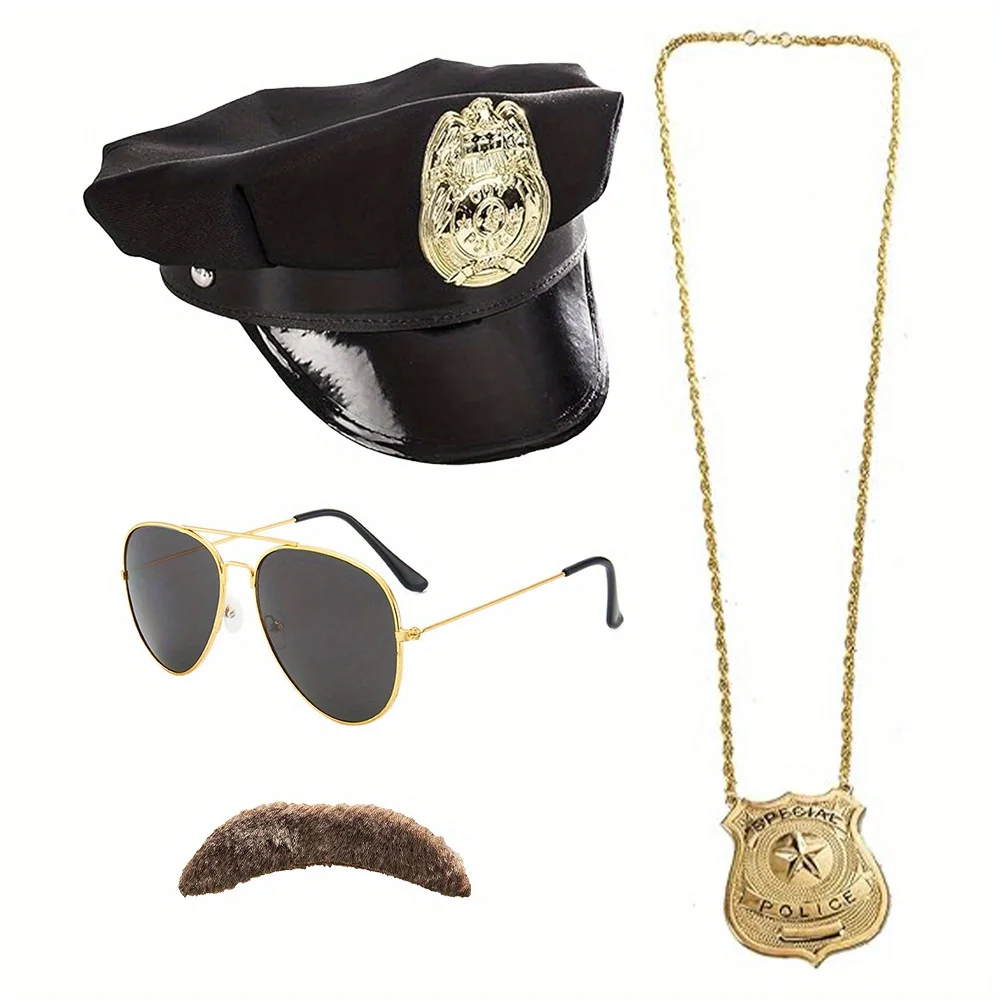 Transform Your Look with this Police Costume Accessory Set Featuring Hat, Beard and Aviator Sunglasses by PESENAR