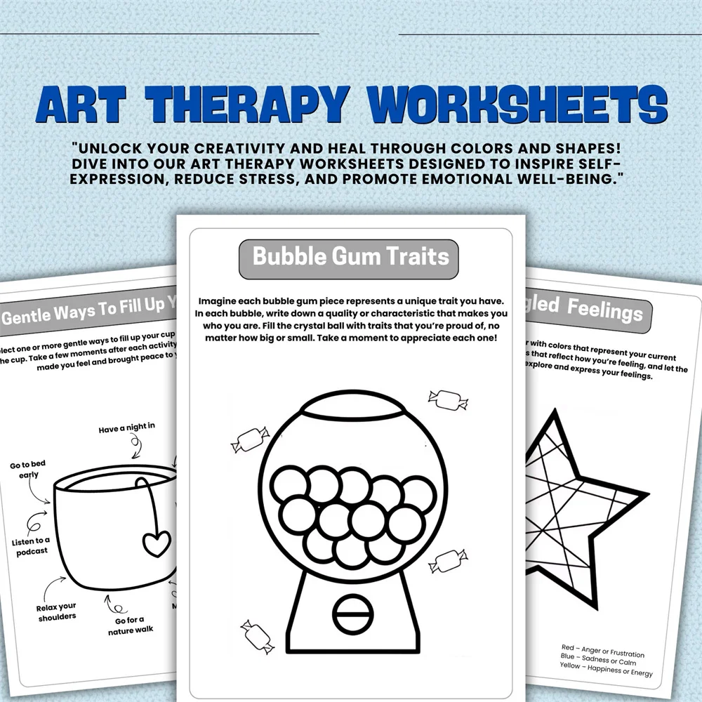 130+ Art Therapy Worksheets For Mental Health School Therapy Social Work Therapeutic Worksheet Digital PDF Therapy Workbook 3
