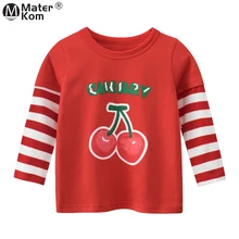 

Girls Cherry Printing T Shirts Kids Clothes Long Sleeve Letter Tops Casual soft Cotton Tees Clothing for Children 2-7y camisetas