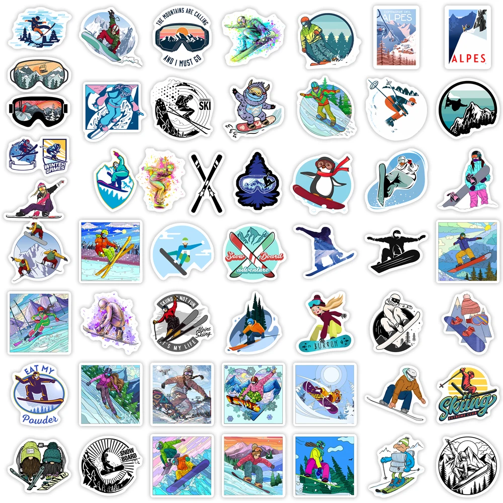 Winter Ski Snowboard Adventure Sports Cartoon Girl Kid's Gift Graffiti DIY Sketch Phone Laptop Scrapbooking Waterproof Stickers for Cartoon Stickers Decorative Stickers Adhesive Stickers