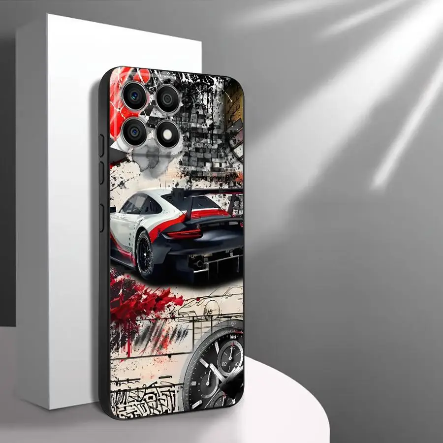 Sleek Black Soft Phone Cover with Stylish Car Design