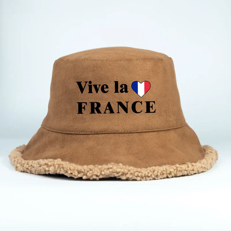 

Viva La Love France France Reversible Bob Adult Winter Autumn Warm Faux Suede Bucket Hat Unisex Daily Print Faux Wool Panama Hat