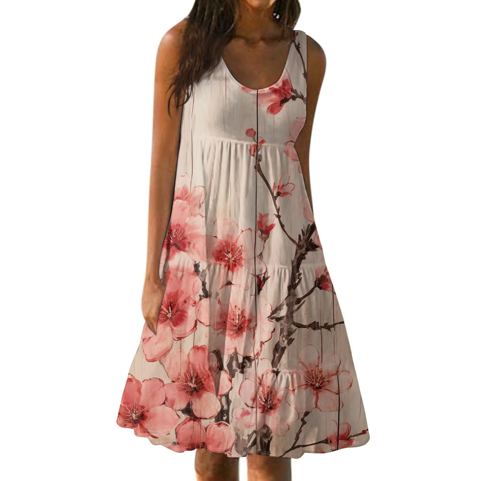 

Women'S Dresses Summer Fashion Sleeveless Printed Loose Splicing Casual Beach Dress Summer Dress فساتين 2024 Ropa Mujer