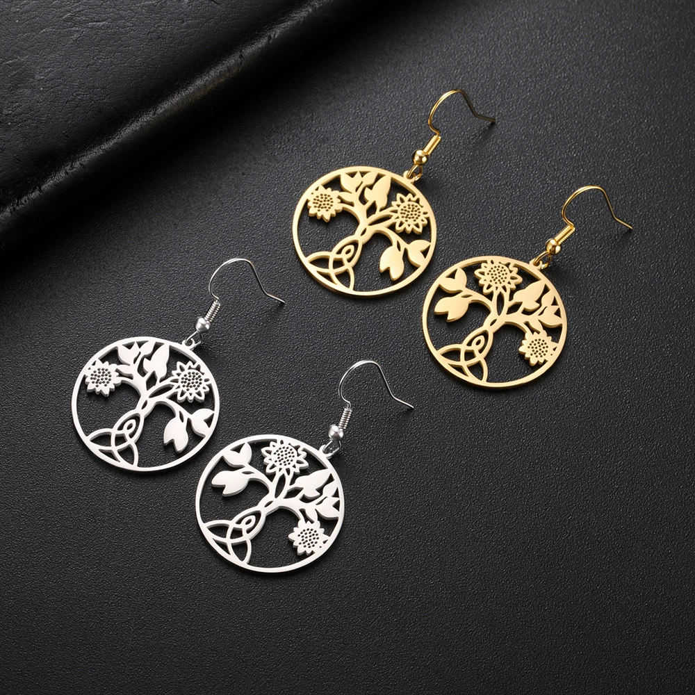 Dawapara Celtics Mutterschaft Knoten Sonnenblume Frauen Ohrringe Triquetra Irish Knot Schutz Amulett Edelstahl Schmuck – Detail 13