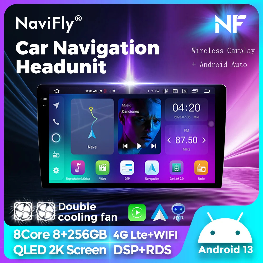 Navifly-Sistema inteligente estéreo para coche, autorradio todo en uno, 2 din, unidad principal, Carplay, radio para coche, pantalla Universal de 7862 pulgadas, 9/10 estereos para auto autoestereo auto stereos de panta 1