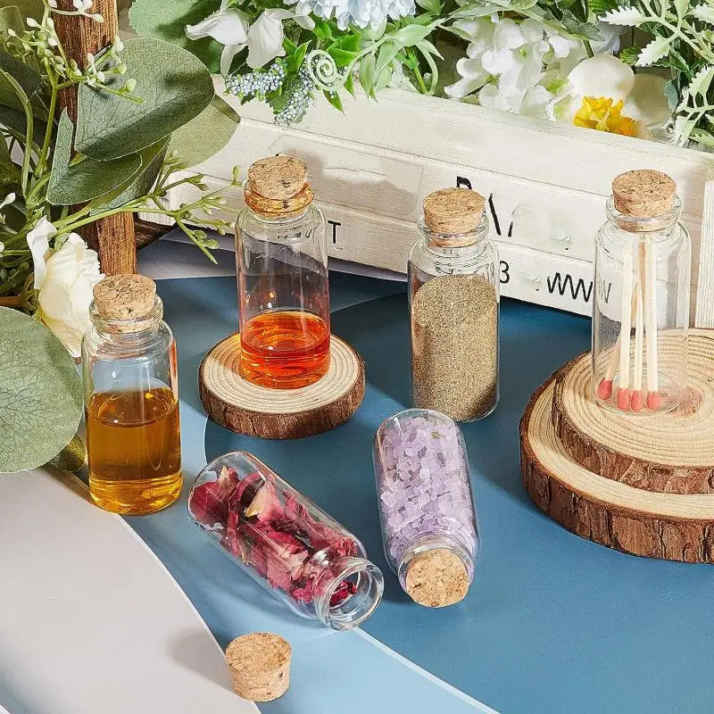 10pcs Small Glass Bottles with Clear Cork Stopper Jars Tiny Wedding Vials 0.5-5ml Message Favor Containers Jewelry Spell Jars glass bottles