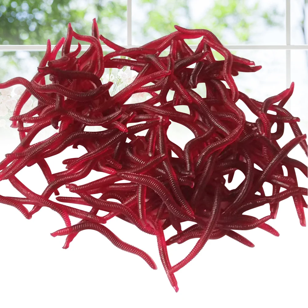

50 Pcs 4cm Simulation Fishing Plastic Lures Bait Bionic Worm Lifelike Fishy Smell Lures (Red)