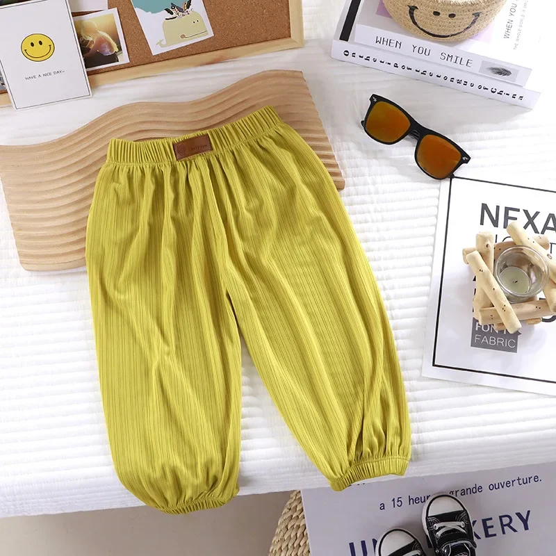 3-10Y Summer Thin Breathable Prevent Mosquito Candy Color Kids Boys Girls Baby Pants