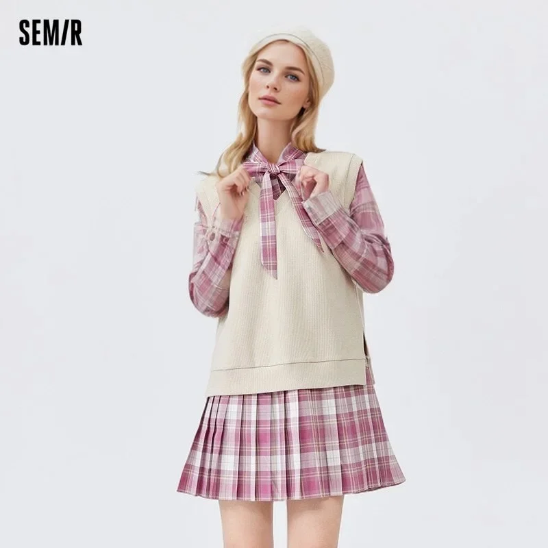 

Semir 2024 Suit Women Slit Vest Plaid Pleated Dress Pure Autumn New Japanese College Style Skirt For Women