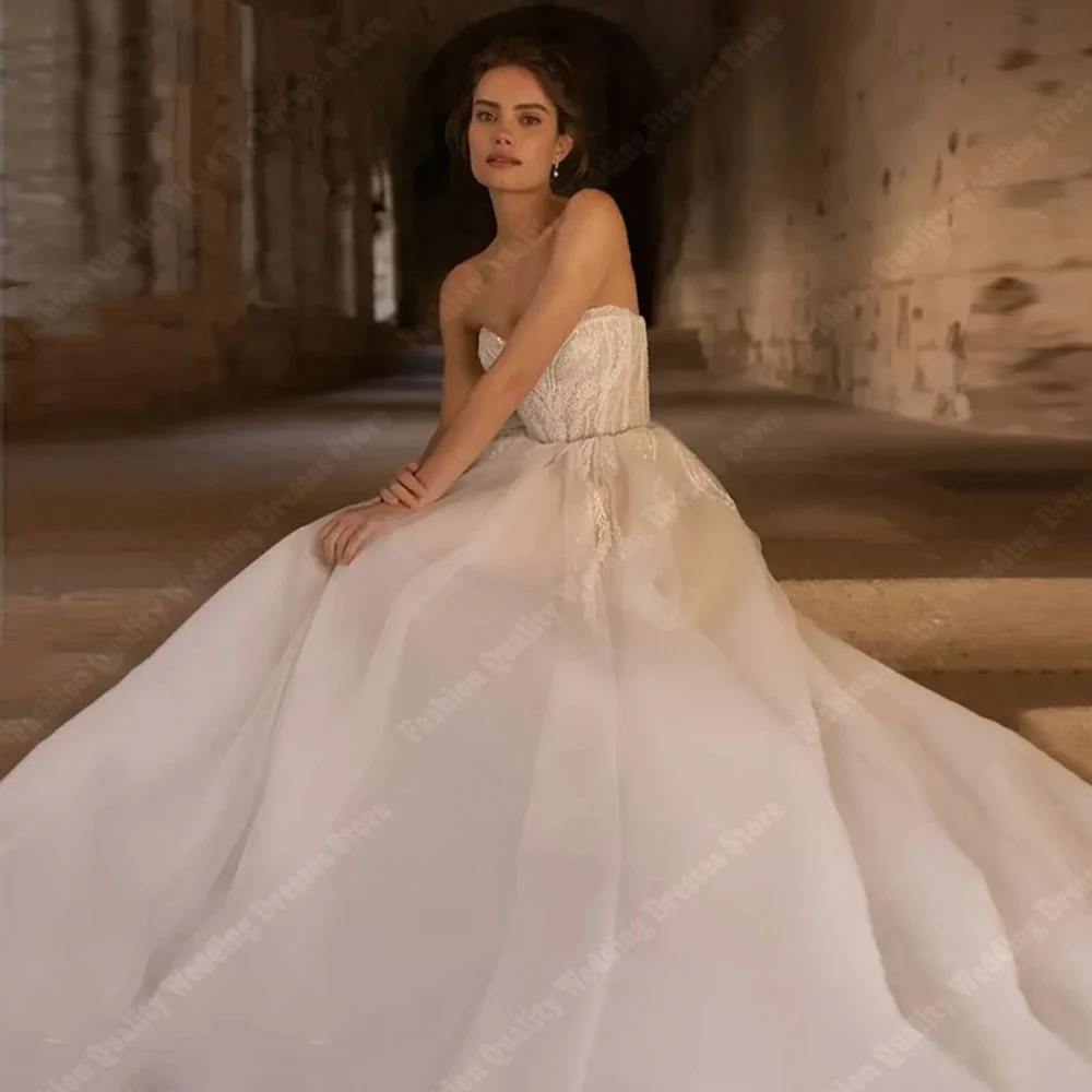 Elegant  Long Sleeves Women Wedding Dresses Sweetheart Collar Bride Gowns Wedding Dress Hems Mopping Length Vestidos Customized 4