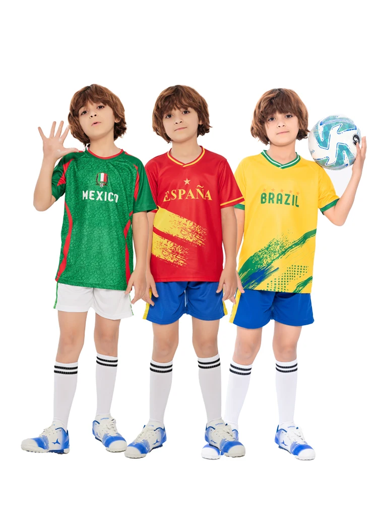Suruida Kids' Soccer Jerseys Spain Romania Italy Mexico Children Soccer Uniforms Quick Dry Tracksuit for Boys & Girls