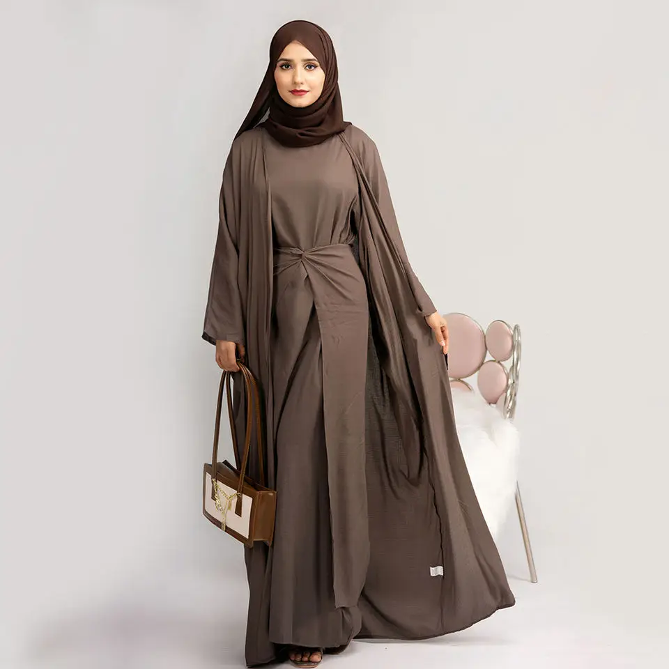 

Abaya Dress Muslim 3 Piece Set Women Kimono Cardigan Hijabi Ramadan Eid Dubai Islamic Modest Caftan Matching Suits Outfits