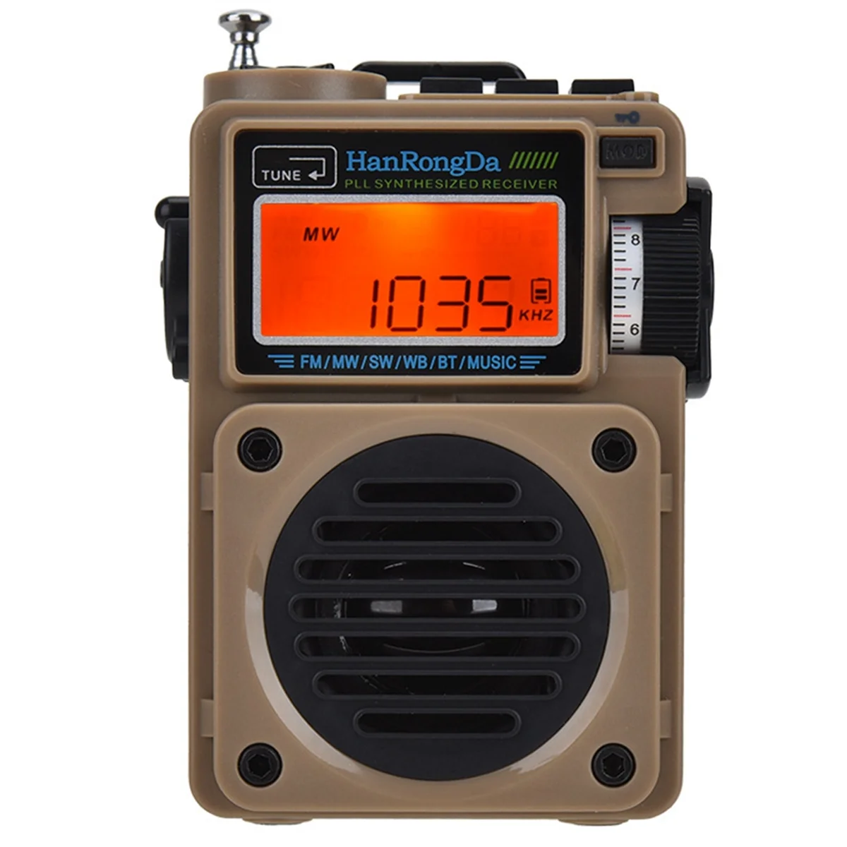 HanRongDa HRD701 FM/MW/SW/WB/AM Digital Radio Portable Full-Band Wireless Bluetooth Audio Receiver Music Player ,Khaki