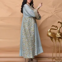2022 Spring Summer New Women's Clothing Amazon Printing Breathable Long Sleeve Loose-fit Dress Middle East Long Vest 2