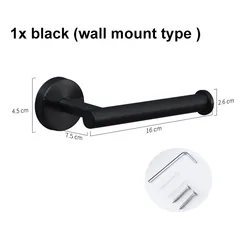 Sleek Black Stainless Steel Self-Adhesive Toilet Paper Holder (1x black wall mount)