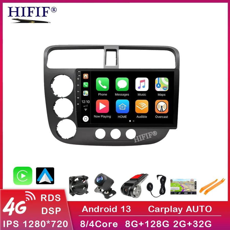 

For Honda Civic LHD RHD 2000 - 2006 Car Radio Multimedia Video Player Navigation stereo GPS Android 13 No 2din 2 din dvd