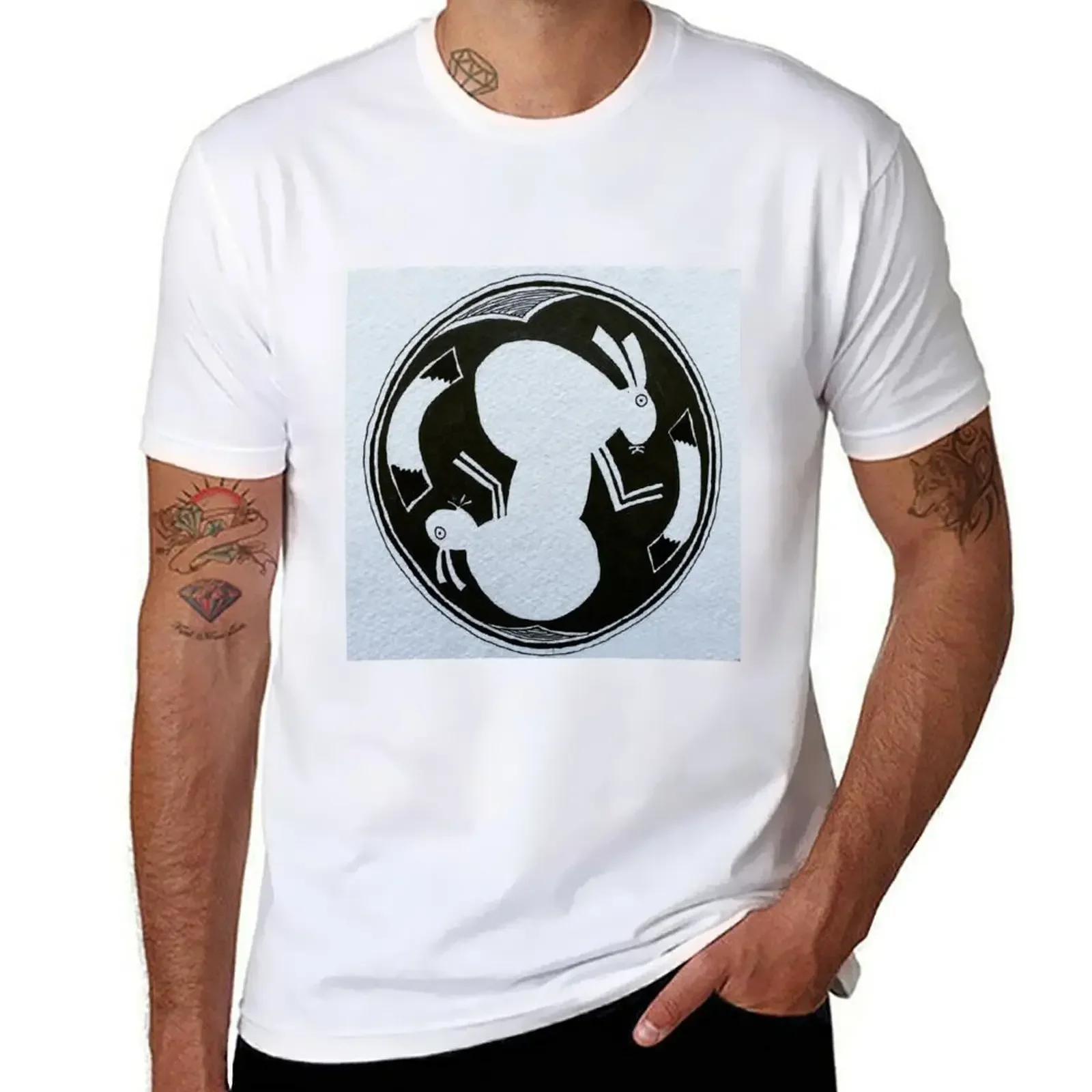 

Mimbres Rabbits Motif T-shirt tees boys whites oversized big and tall t shirts for men