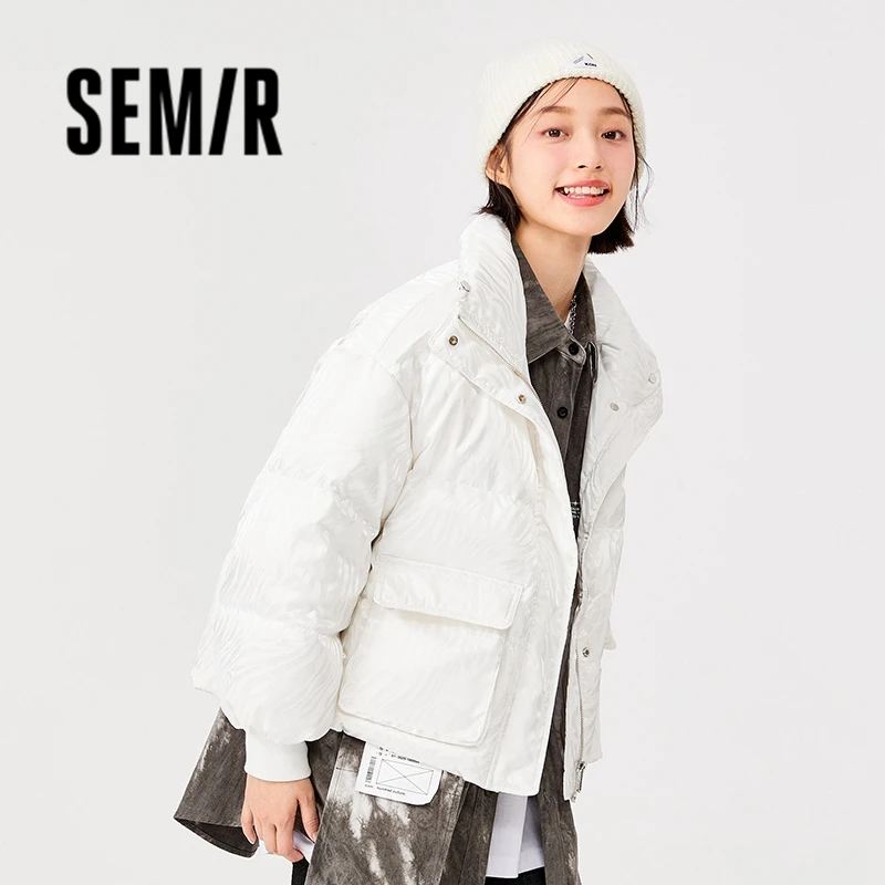Semir Down Jacket Women Stand Collar Warm White Duck Down 2023 Winter Loose Jacket