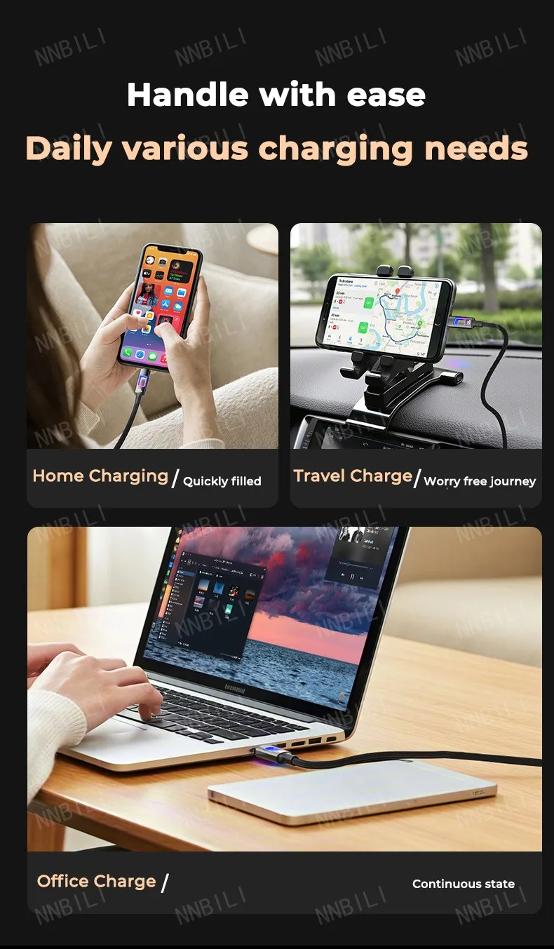 NNBILI 120W USB C To USB C For iPhone 16 17 Pro Fast Charge Cable Hollow RGB Light USB A to Type C Cable For Macbook Samsung S26