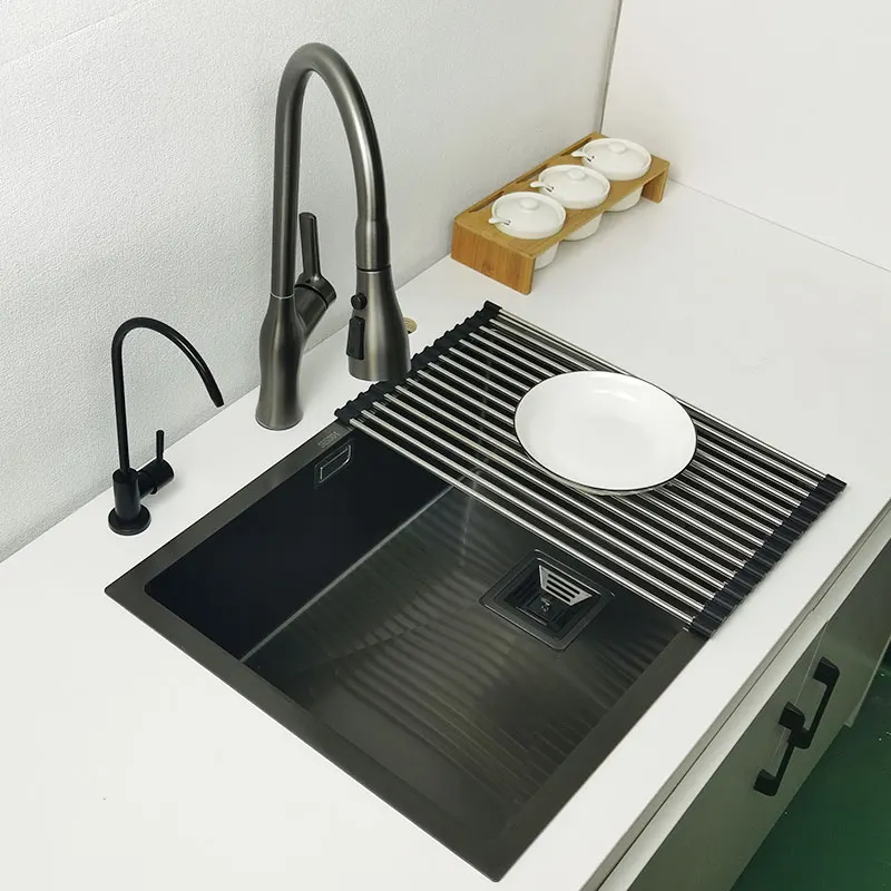 Nano black kitchen sink above counter or udermount sinks vegetable washing basin 304 stainless steel single bowl sink kitchen