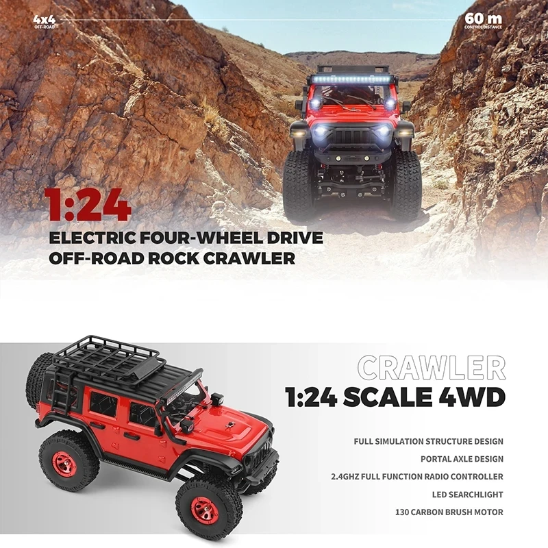 Wltoys 2428 1:24 RC ڵ, LED  , 4WD ε     Ʈ,  峭 , 2.4G