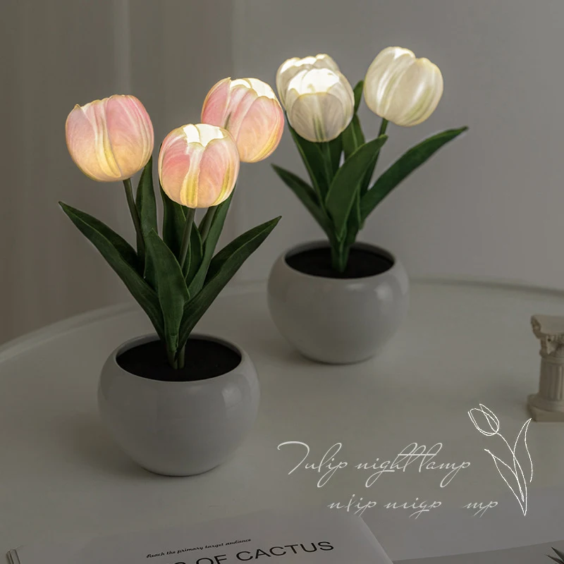 

Искусственная настольная лампа, ночник в виде тюльпана, искусственный цветок, украшение для дома, лампа для создания атмосферы, романтический подарок в горшке для офиса, комнаты, бара, кафе
