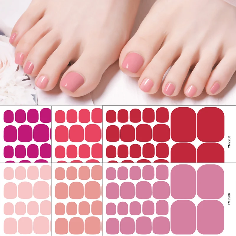 Baking Free Toe Nail Sticker Wraps Solid Color Full Cover Foot Stickers Adhesive Decals Toenail Polish Strips DIY Foot Decals 2