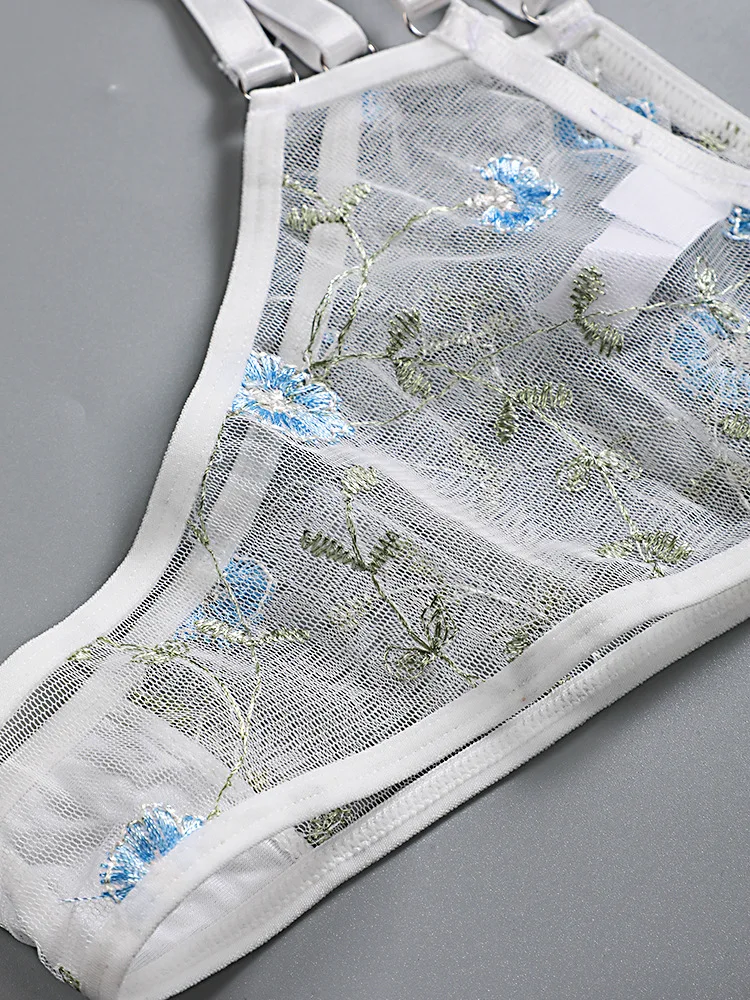 Intimo Completo sexy Reggiseno trasparente Donna 2 pezzi Ricamo floreale Completo intimo in pizzo senza reggiseno di supporto in acciaio_voghion.com