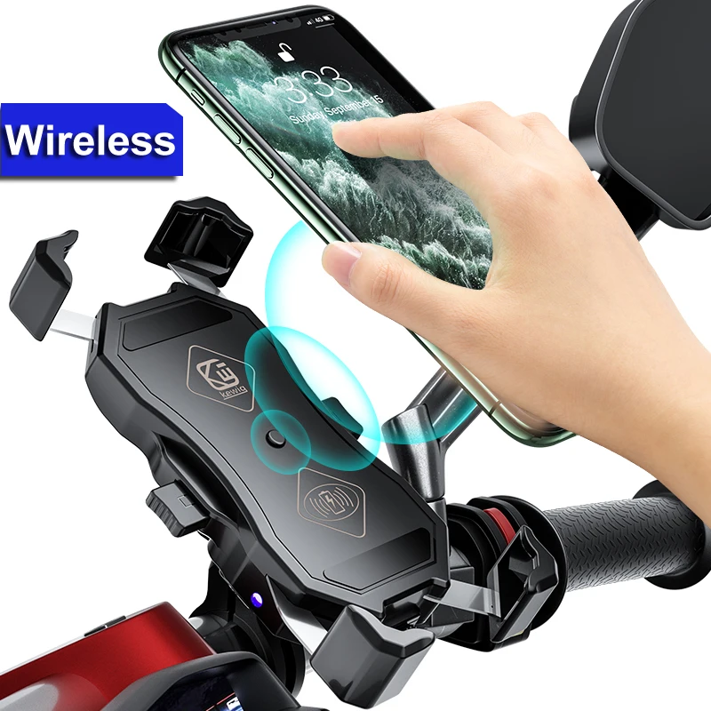 오토바이 휴대폰 홀더 마운트, QC 3.0 USB Qi 무선 충전기, 스쿠터 모터, 오토바이, 스마트폰 지지 브래킷
