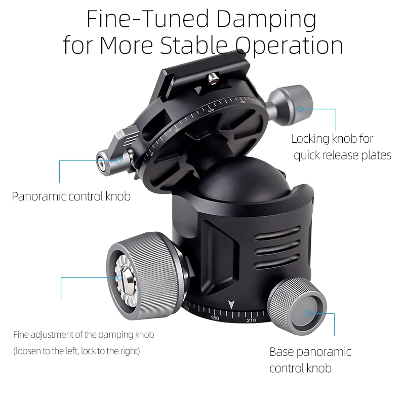 44mm Ball Head Camera Tripod Monopod Mounting Adapter Arca Quick Release Plate Aluminum Alloy Load Bearing 25kg tripod ball head