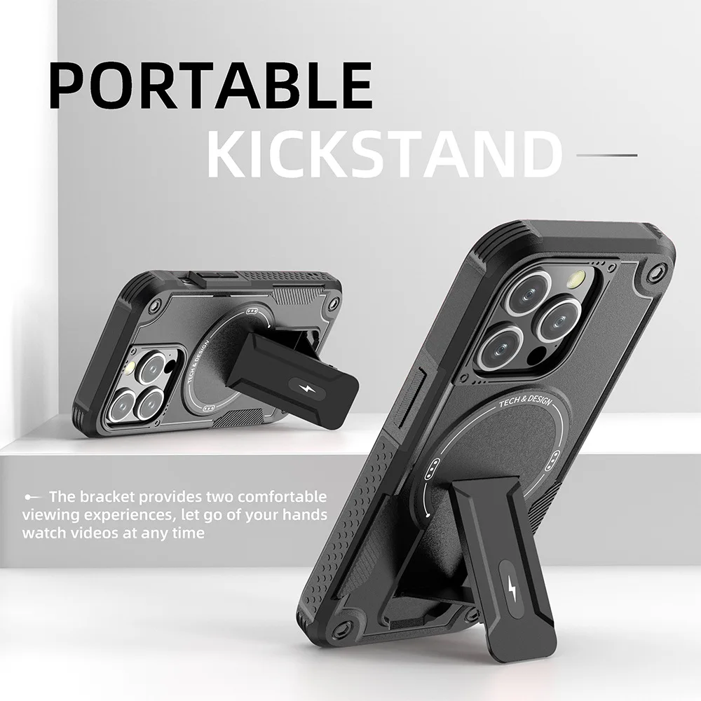 Luxury Kickstand Magnetic Strap Case - Wireless Charging Shockproof Back Cover