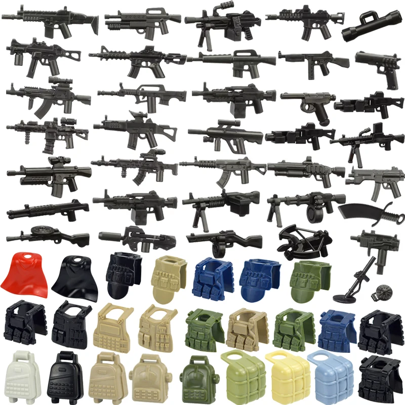 MOC Bausteine Militär Soldat Figuren SWAT Waffen Gun Typ 95 M4 M16 Russische AK47 Helm Rucksack Schwere Rüstung Weste Ziegel