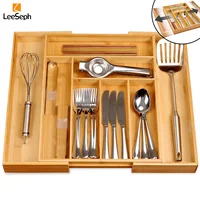 Bamboo Drawer Organizer, Expandable and Adjustable Utensil Drawer Organizer, for Utensils, Cutlery, Silverware, Flatware, Knives 1
