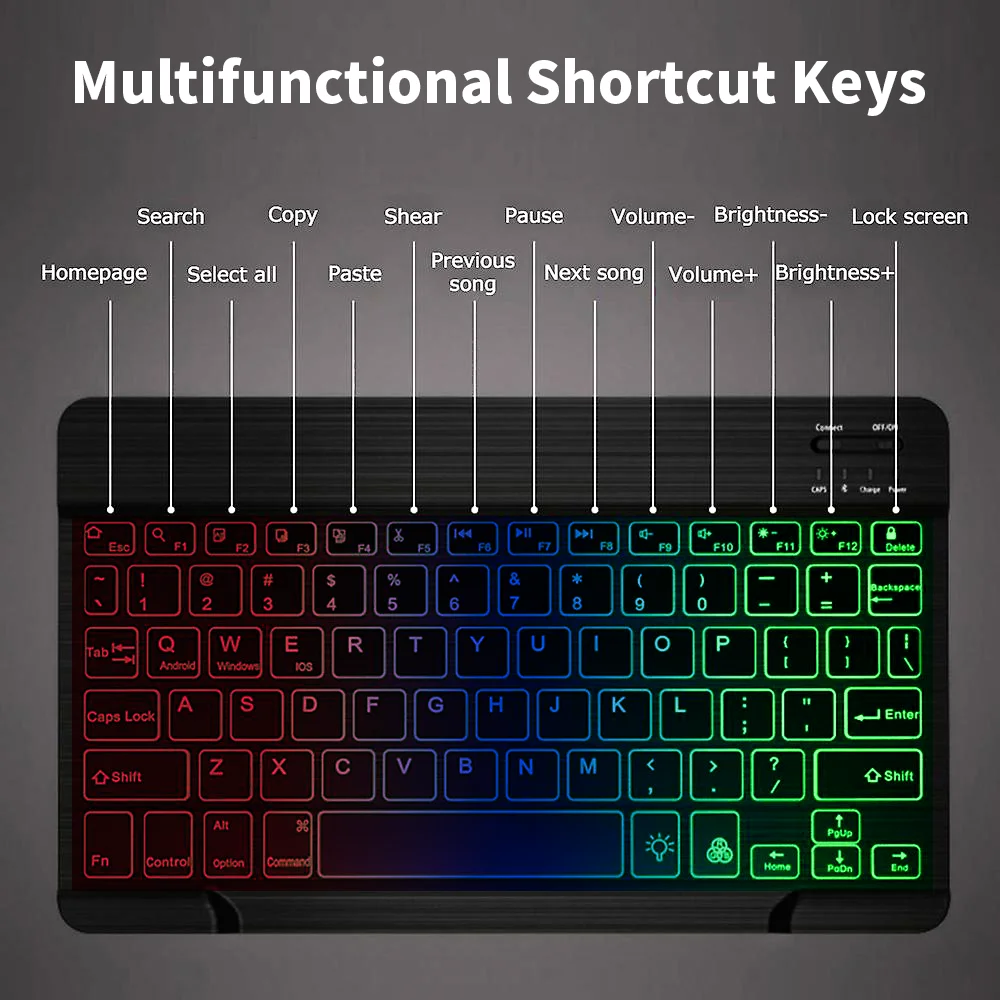 Bluetooth-Tastatur mit Hintergrundbeleuchtung und Maus für iPad, iOS, Android und Windows, wiederaufladbar, für 10-Zoll-Geräte_voghion.com