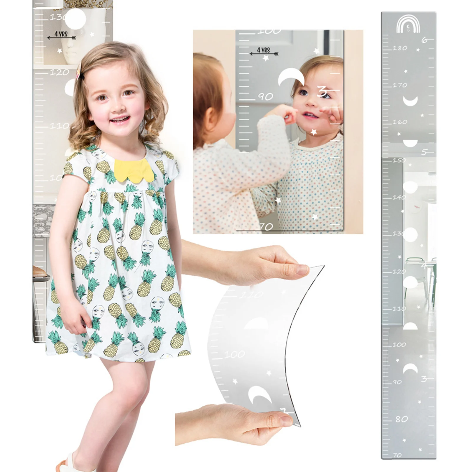 Mirror Growth Chart for Wall Easy to Install Wear-Resistant Wall Ruler for Living Room Bedroom Decor