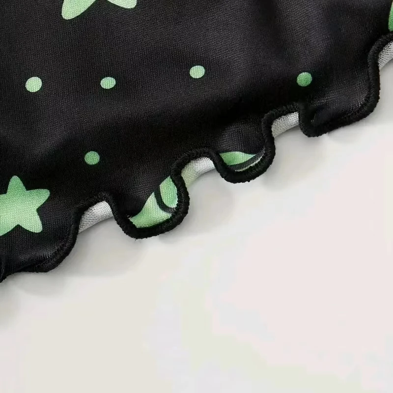 Women Pajamas Set Sports Camisole And Shorts S M L Black Starry Sky Cartoon Print Ventilate Casual