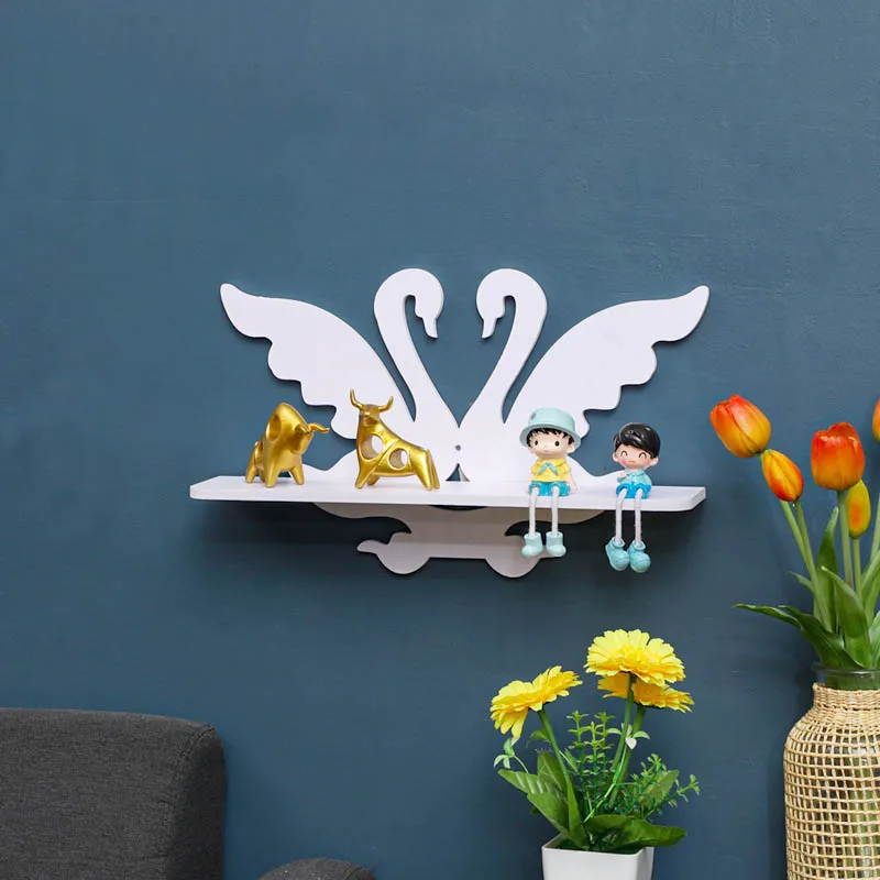 Nordic Creative Shelf Swan Storage Shelf Wall Hanging Cloud Hook Storage Rack Bedroom Book Shelf Home Kids Room DIY Decor Gifts 2022 wooden hanging storage 24 33 41 49cm copper nails hanging wall for earrings jewelry display stud necklace shelf rack props