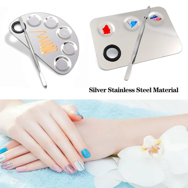 

11Styles Stainless Steel Nail Art Palette Mixing Plate with Spatula Rod Women Nail Art Color Palette Nail Art Tools Makeup Mixer