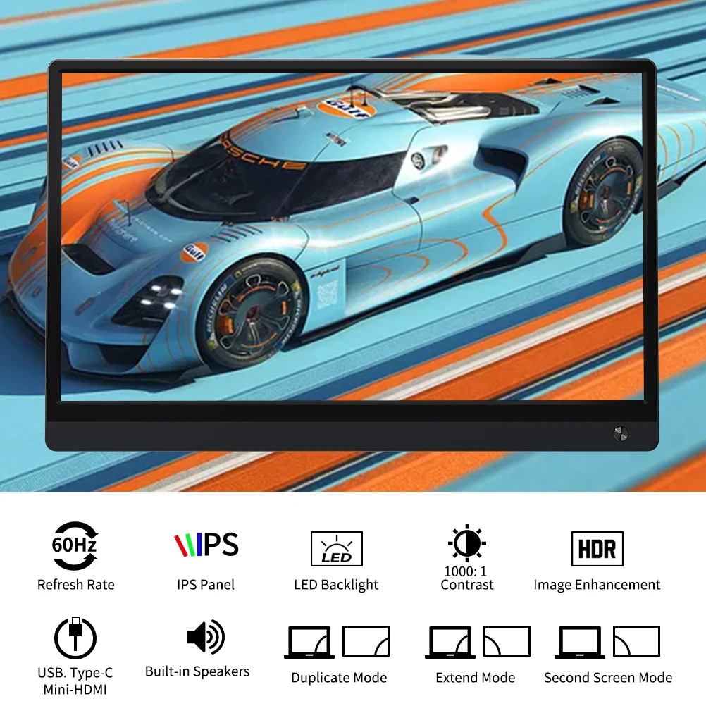 ޴  15.6 ġ Ǯ HD 1080P IPS ġ ũ USB-C Ʈ ̽ Ʈ  淮 HDMI  ͸ Ʈ