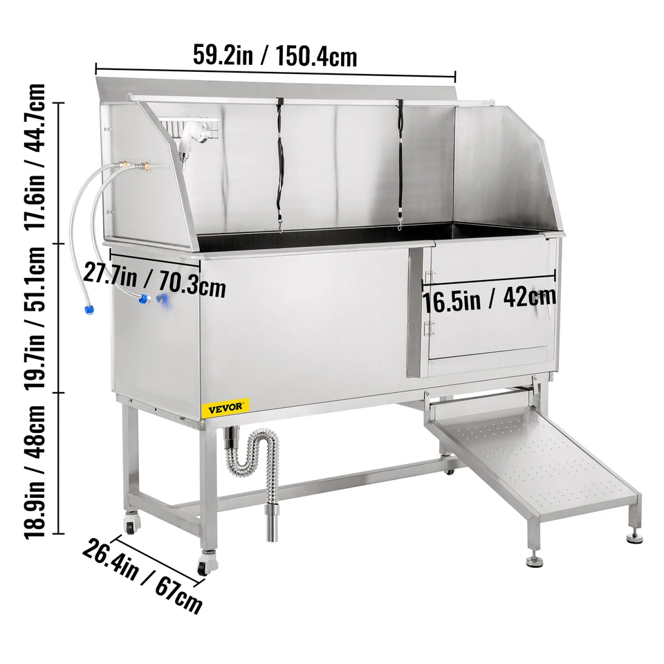 Vasca Da Bagno Cani VEVOR In Acciaio Inox - Con Scale, 96,5 Cm, Portata 100 Kg, Completa - Foto 11
