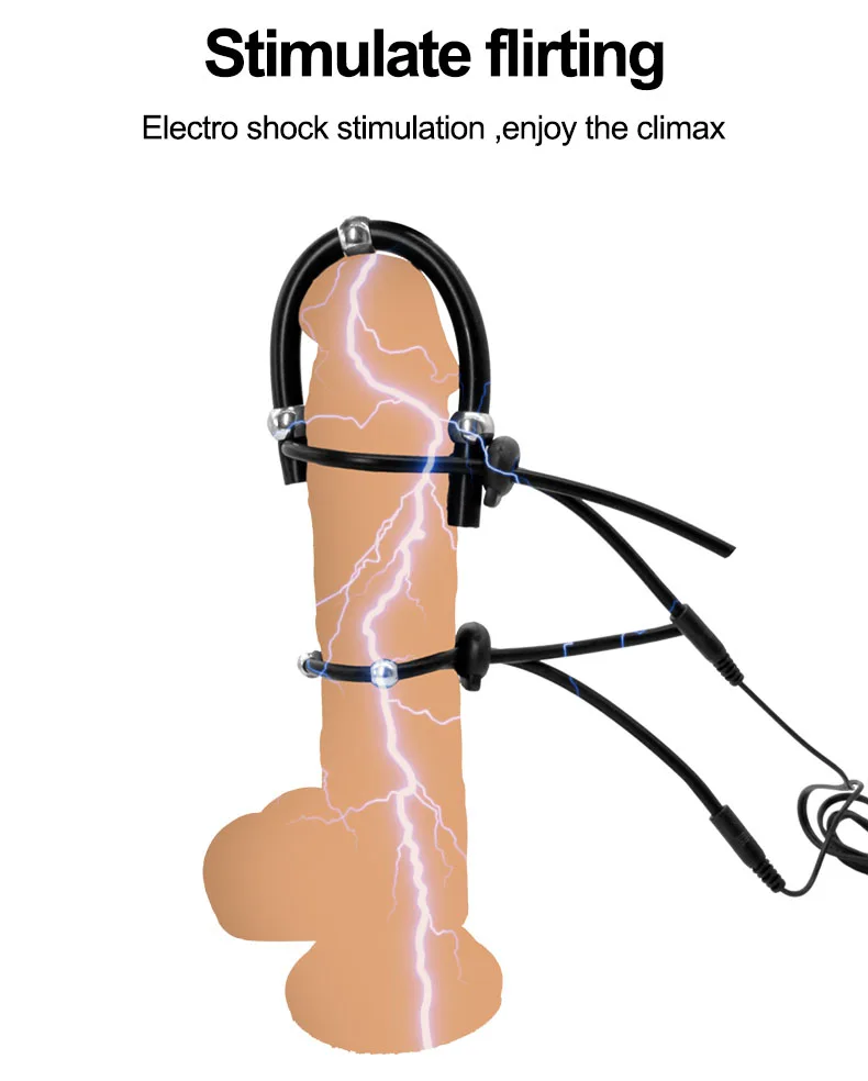 E-stim Beads Penis Ring Adjustable Band SM Electric Shock Glans Loops Testicle Sheath Cock Therapy Enlargement Sex Tools For Man electro sex toys,electric sex toys